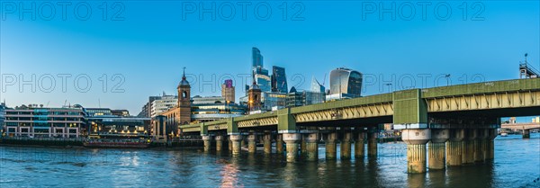 Cannon Street Railway Bridge ane Skyscrapers over River Thames