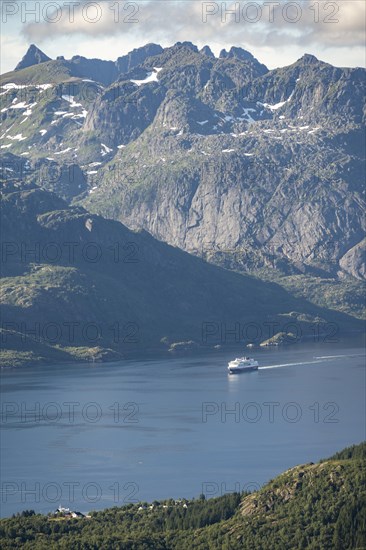 Hurtigruten cruise ship in the fjord