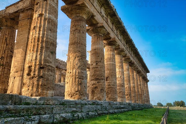 The ancient Doric Greek Temple of Hera of Paestum built in about 460-450 BC. Paestum archaeological site