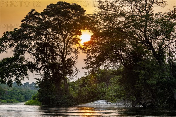 Sidearm of the Congo river at sunset