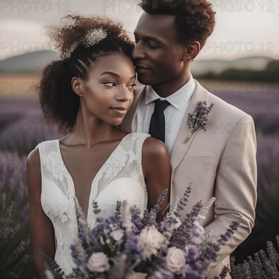 Wedding couple of different skin colors