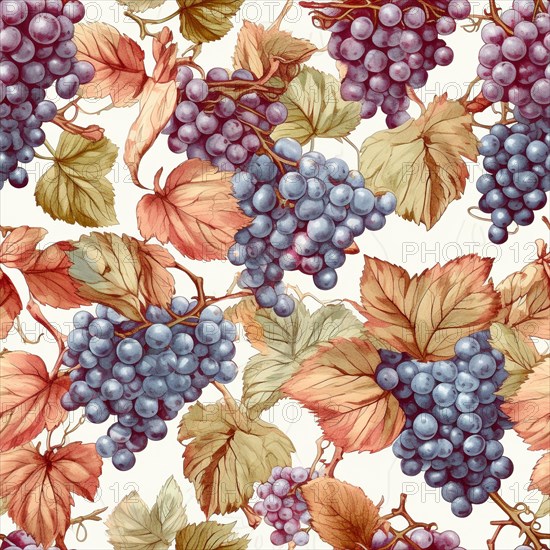 Seamless tile illustration of fresh grapes on the vine