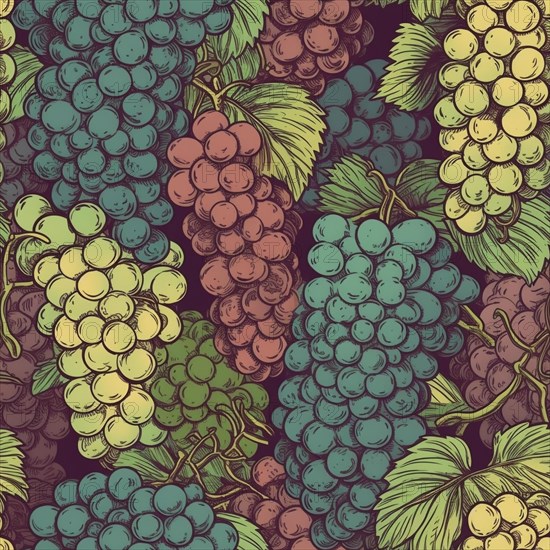 Seamless tile illustration of fresh grapes on the vine