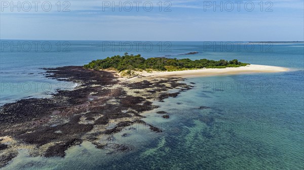 Aerial of a little islet in the Marinho Joao Vieira e Poilao National Park