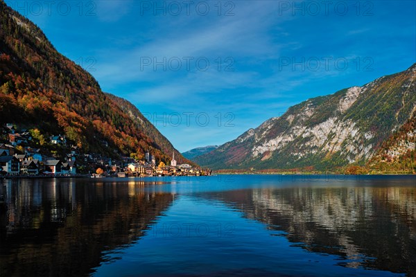 Austrian tourist destination Hallstatt village on Hallstatter See lake in Austrian alps. Salzkammergut region