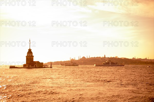 Maidens Tower located in the middle of Bosporus