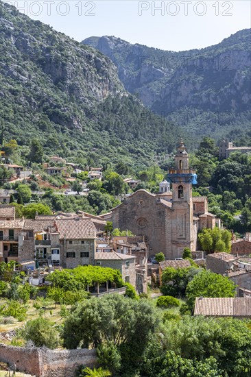 View of Valldemossa mountain village with typical stone houses