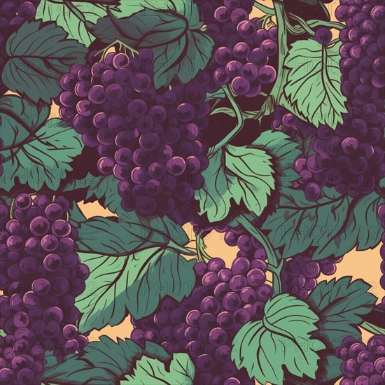 Seamless tile illustration of fresh grapes on the vine