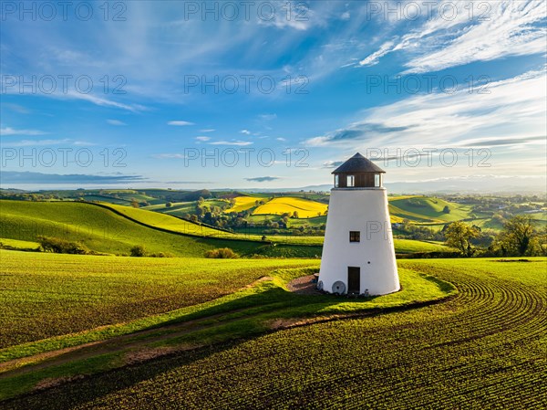 Sunset over Devon Windmill from a drone