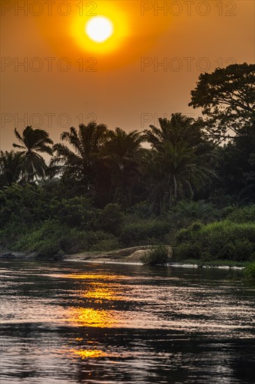 Sidearm of the Congo river at sunset