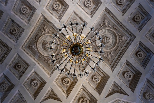 Beautiful Ceiling with an Elegant Crystal Lamp in Switzerland