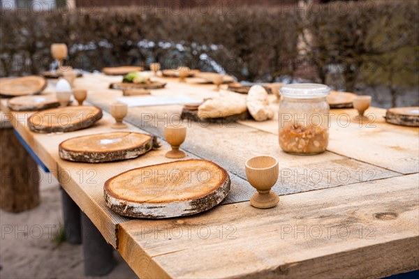 Wooden table with the Last Supper on Osterweg