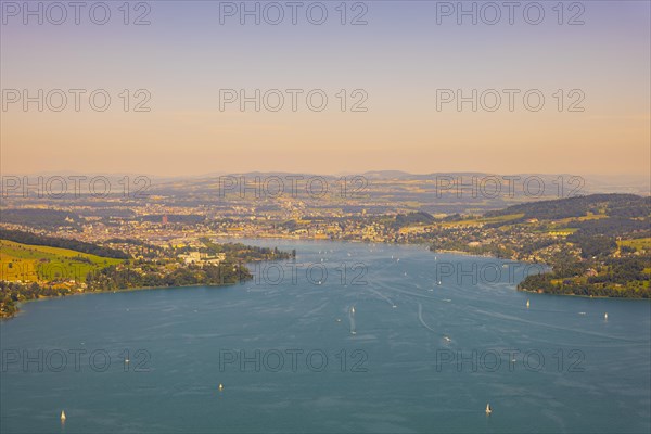 Aerial View over City of Lucerne and Lake Lucerne and Mountain in Lucerne