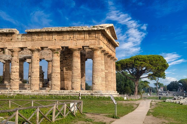 The ancient Doric Greek Temple of Hera of Paestum built in about 460-450 BC. Paestum archaeological site