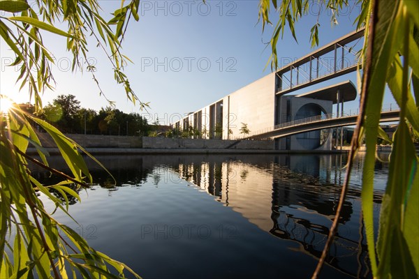 Marie-Elisabeth-Lueders-Haus at sunrise with focus on the building