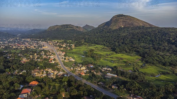 Aerial of the granite mountains in Central Guinea