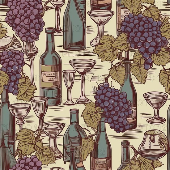 Seamless tile illustration of wine and grapes theme