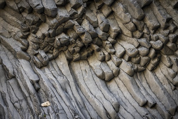 Rock formations of basalt and lava rock in the river park Gole dell' Alcantara