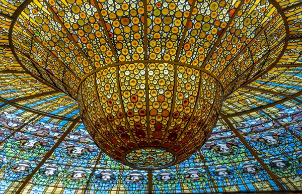 Artistic stained glass windows in the dome