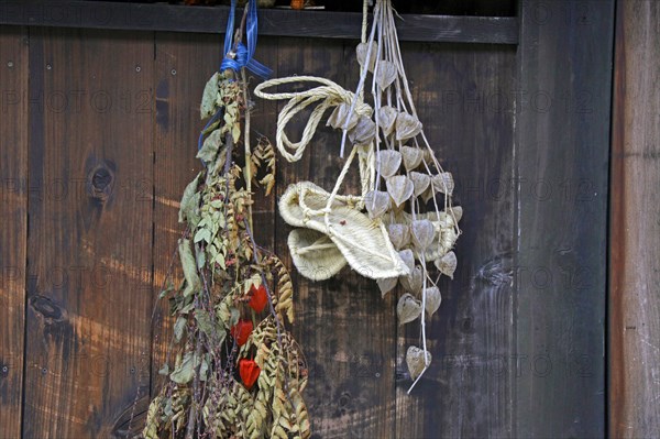 House front hanging straw sandals Waraji at Narai-juku traditional small town in Nagano Japan