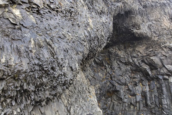 Volcanic basalt rock formations near the village Vik i Myrdal