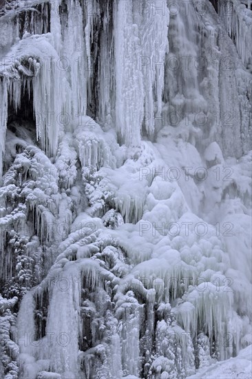 Frozen Radau waterfall in winter near Bad Harzburg