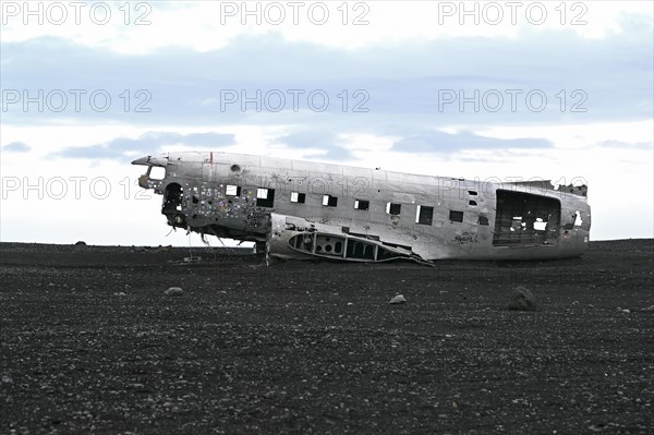 Plane wreckage on the lava beach of Solheimasandur on the south coast of Iceland