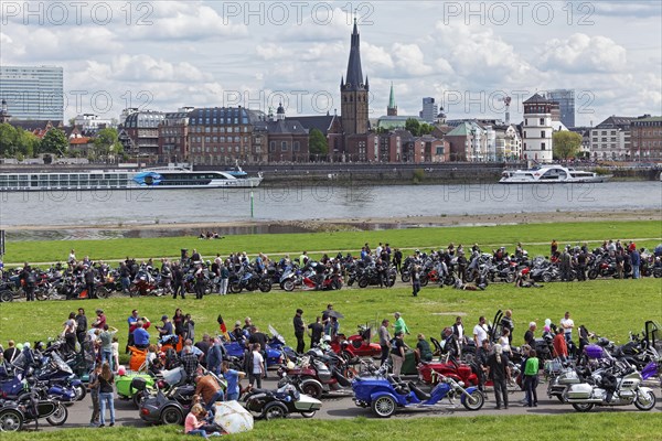 Motorbike meeting on the Duesseldorf Rhine meadows