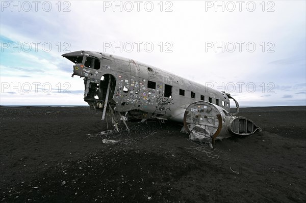 Plane wreckage on the lava beach of Solheimasandur on the south coast of Iceland