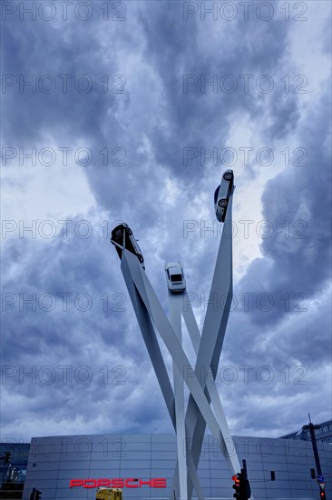 Porscheplatz with sculpture Inspiration 911 by artist Gerry Judah