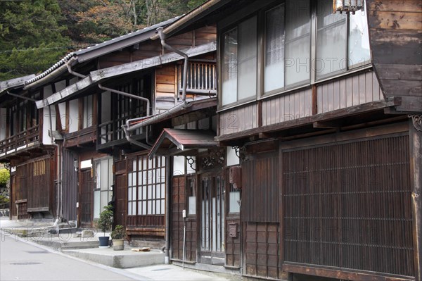 Row of houses at Narai-juku traditional small town in Nagano Japan Asia