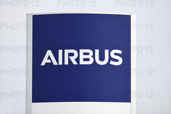 Airbus logo at the factory gate to the airport in Hamburg Finkenwerder