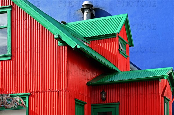Colourful house with corrugated iron cladding in Reykjavik