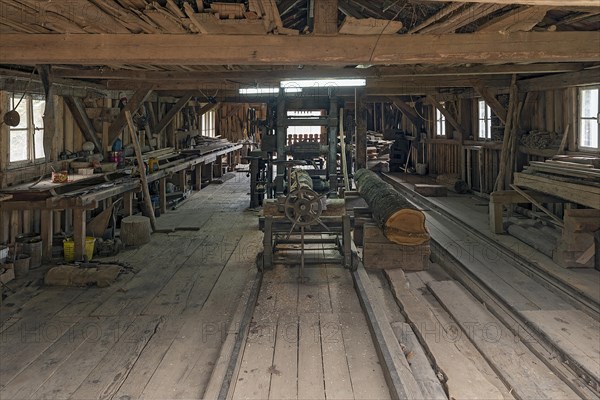 Gang saw in a historic sawmill built in 1870