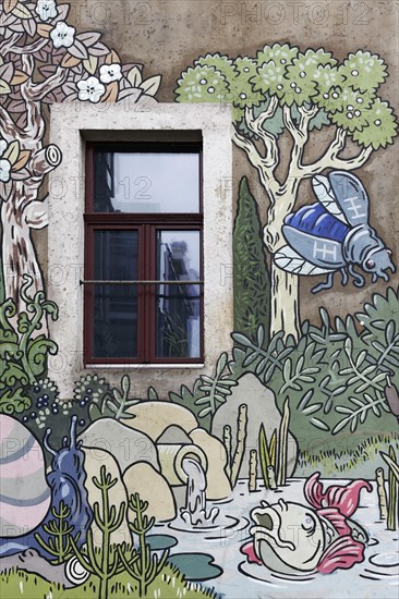 Window with graffiti Natural landscape