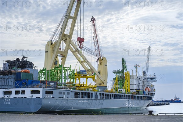 The heavy-lift carrier LONE of SAL Heavy Lift GmbH in the port of Mukran