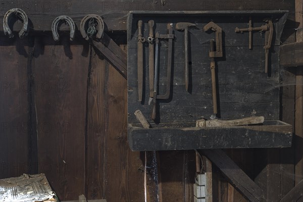 Tool panel in a historic hammer mill from the 19th century