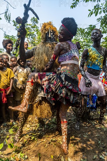 Yaka tribe practising a ritual dance