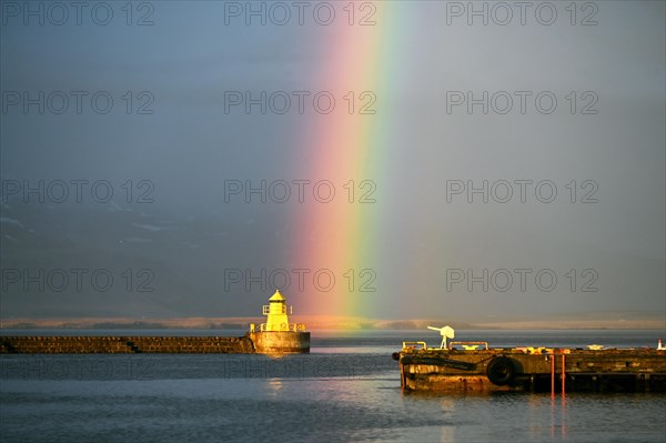 Rainbow in the old harbour of Reykjavik