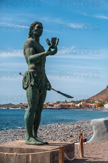 Precious statue of Hautacuperche on the beach of Valle Gran Rey village in La Gomera