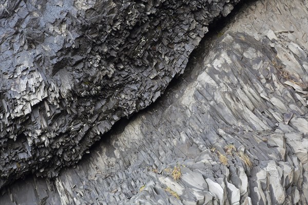 Volcanic basalt rock formations near the village Vik i Myrdal