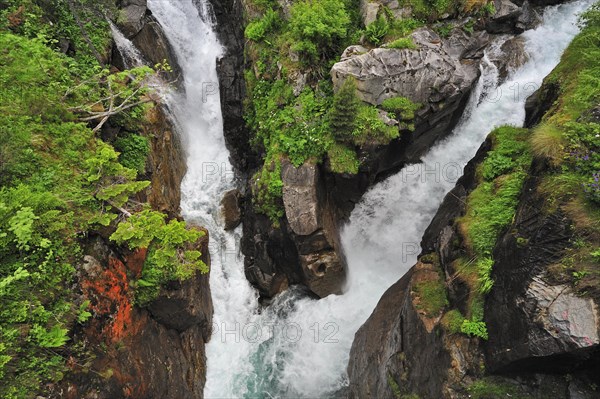 Waterfall and confluence of the Gave de Marcadau and the Gaube rivers at the Pont d'Espagne