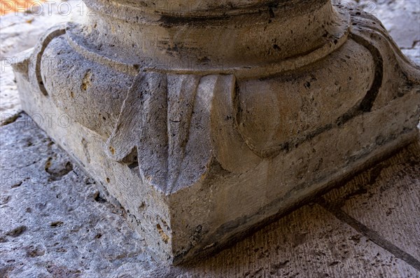 Romanesque column feet in the monastery ruins of St. Wigbert near Bad Frankenhausen in Kyffhaeuserland