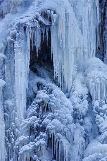 Frozen Radau waterfall in winter near Bad Harzburg