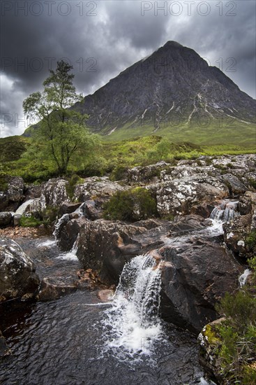 The Scottish mountain Buachaille Etive Mor in Glen Etive near Glencoe in the Highlands of Scotland