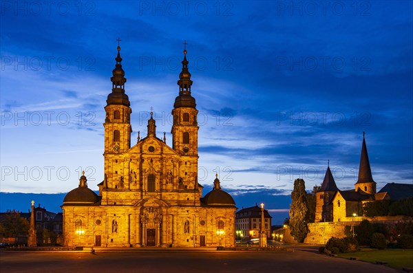 The landmark of the city of Fulda at sunset