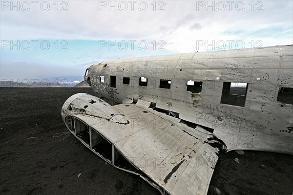 Plane wreckage on the lava beach of Solheimasandur on the south coast of Iceland