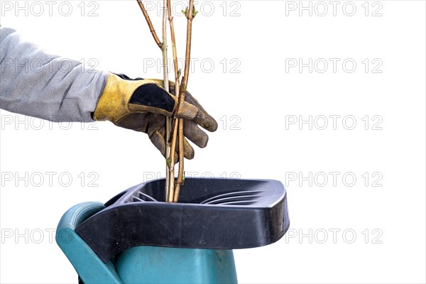 Man using garden shredder