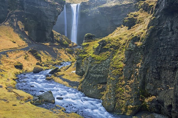 Kvernufoss waterfall on the Kverna river in winter near Skogar