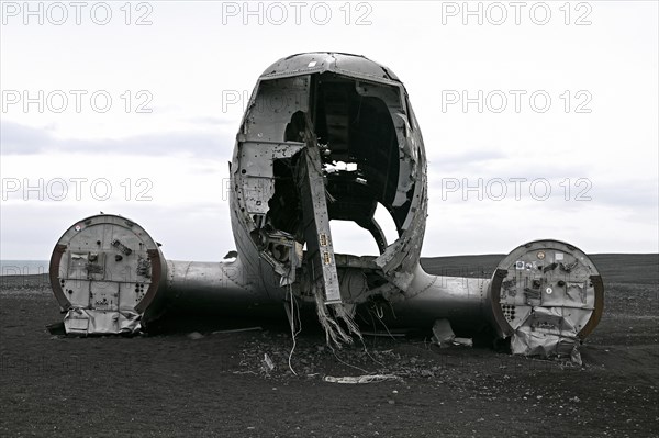 Plane wreckage on the lava beach of Solheimasandur on the south coast of Iceland